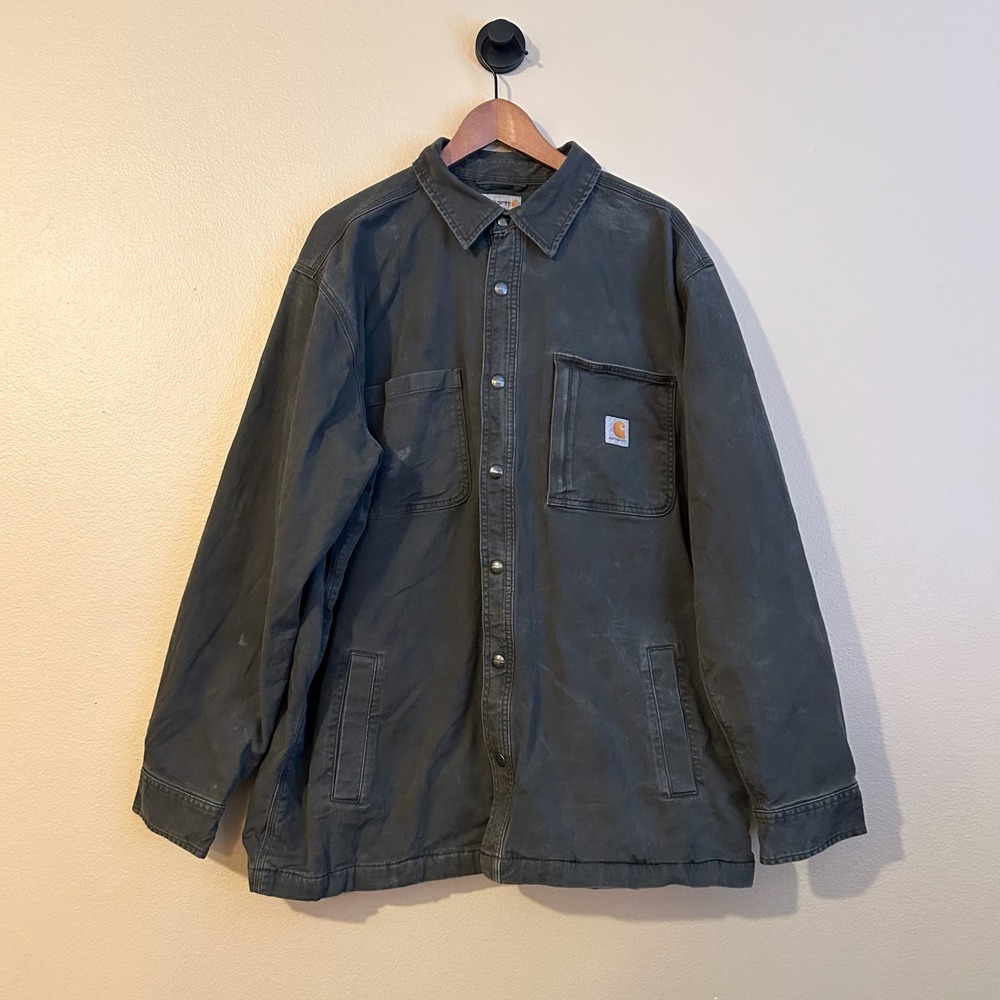 Carhartt Rugged Flex Relaxed Fit Mens Fleece Distressed Gray Denim Jacket XL